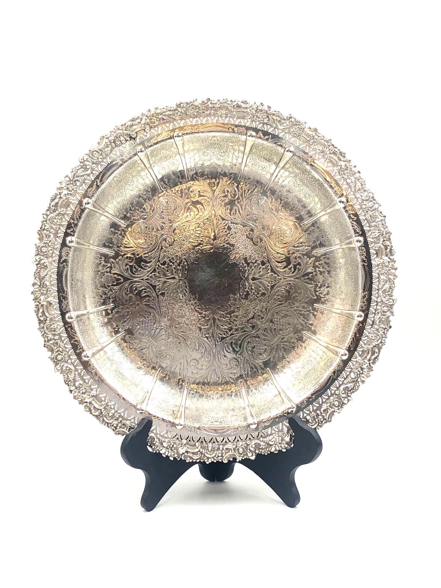 Large Ornate Silver Plated Bowl (1 of 9)