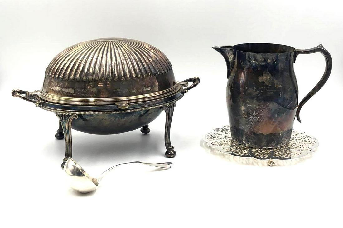 Silver Plate Covered Dish Pitcher Trivet and Ladle (1 of 17)