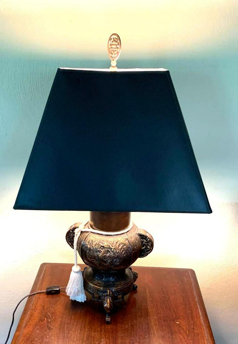 Table lamp: Table lamp with shade measuring approximately 25 inches tall. ** Notice: This lot is located, in Hampton, Virginia. It requires pickup, in Hampton - only on June 13th and 14th, between 10-4pm. Shippin