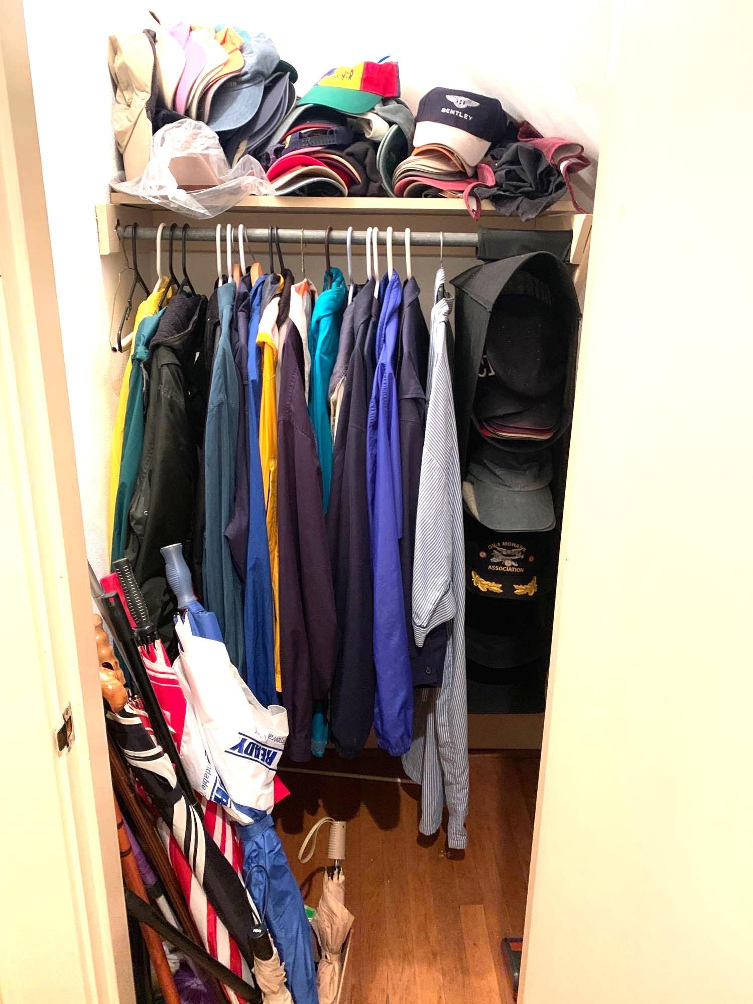 Contents of Coat Closet: Contents of closet contains jackets ranging in size L-XXXL, hats, umbrellas, canes, and much more. *** Notice: This lot is located, in Hampton, Virginia. It requires pickup, in Hampton - only on June 