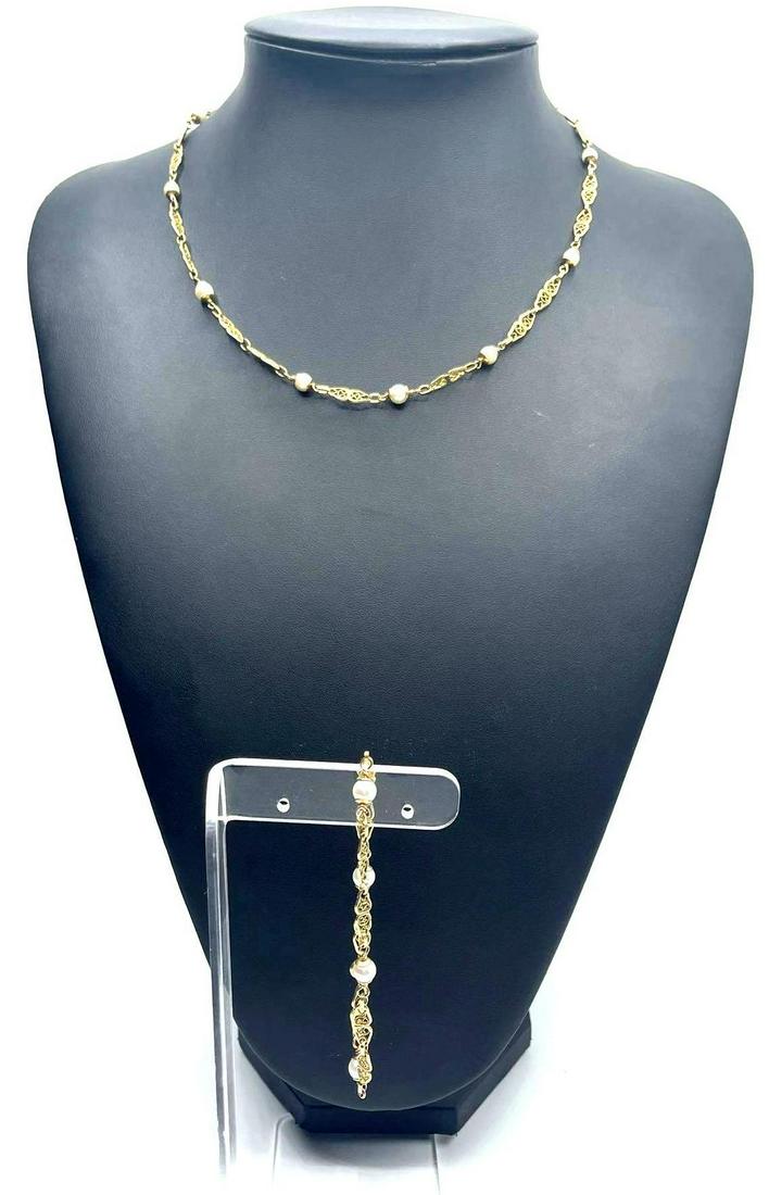 14k Gold Necklace & Bracelet w Pearl Accents (1 of 8)