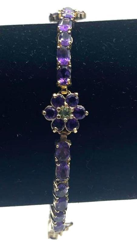 14K Gold with Purple and Green Gemstone Bracelet (1 of 7)