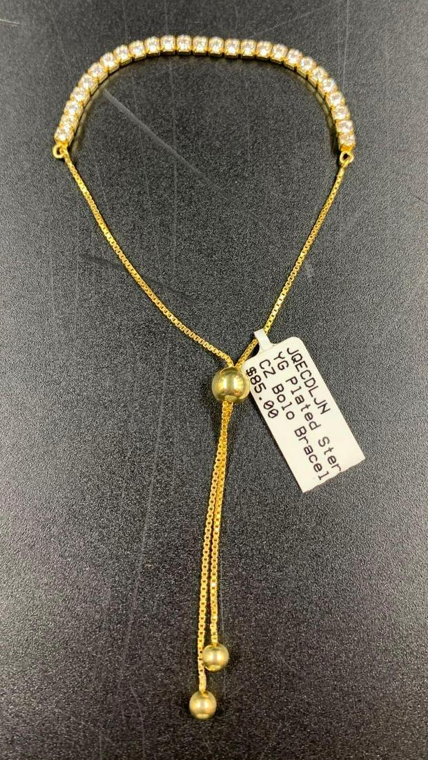 Sterling Silver 10K Yellow Gold Plated Bolo Bracelet With 26 CZ Stones (1 of 8)