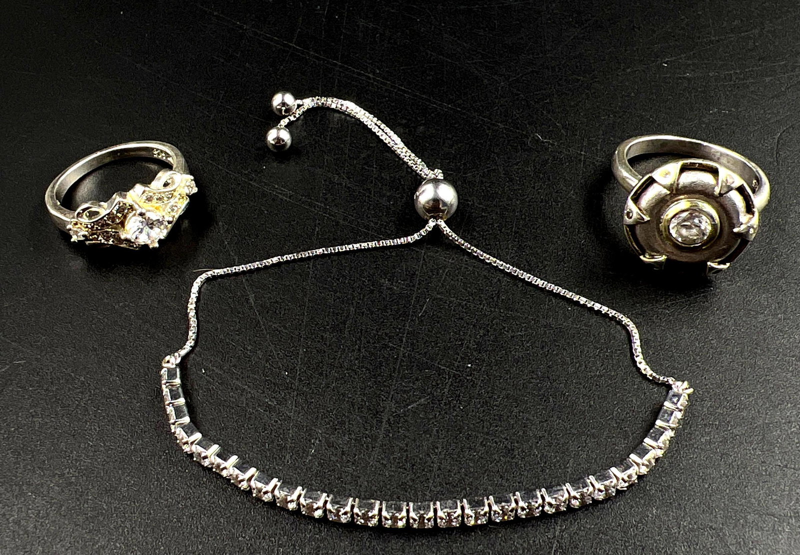 Sterling Silver Clear Gemstone Tennis Bracelet and Rings (1 of 7)
