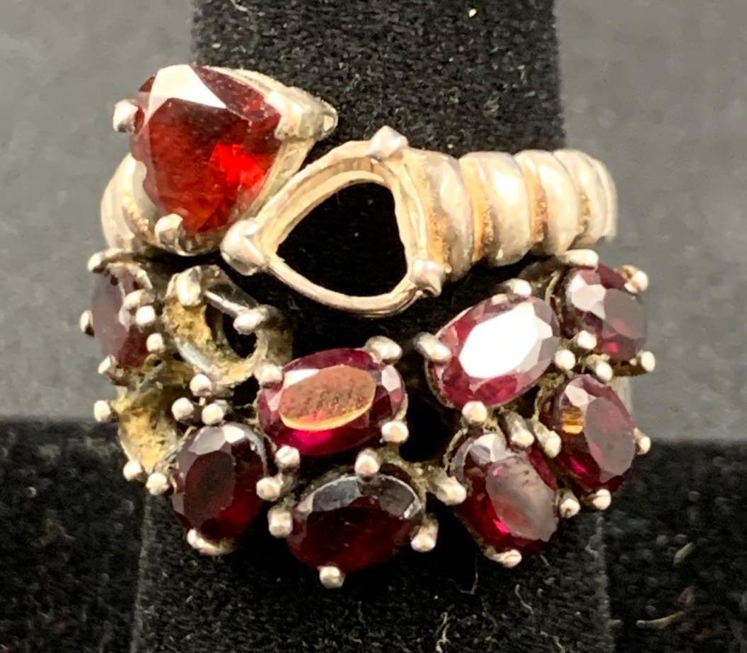 Set of Sterling Silver Red Garnet and Red Stone Rings (1 of 9)