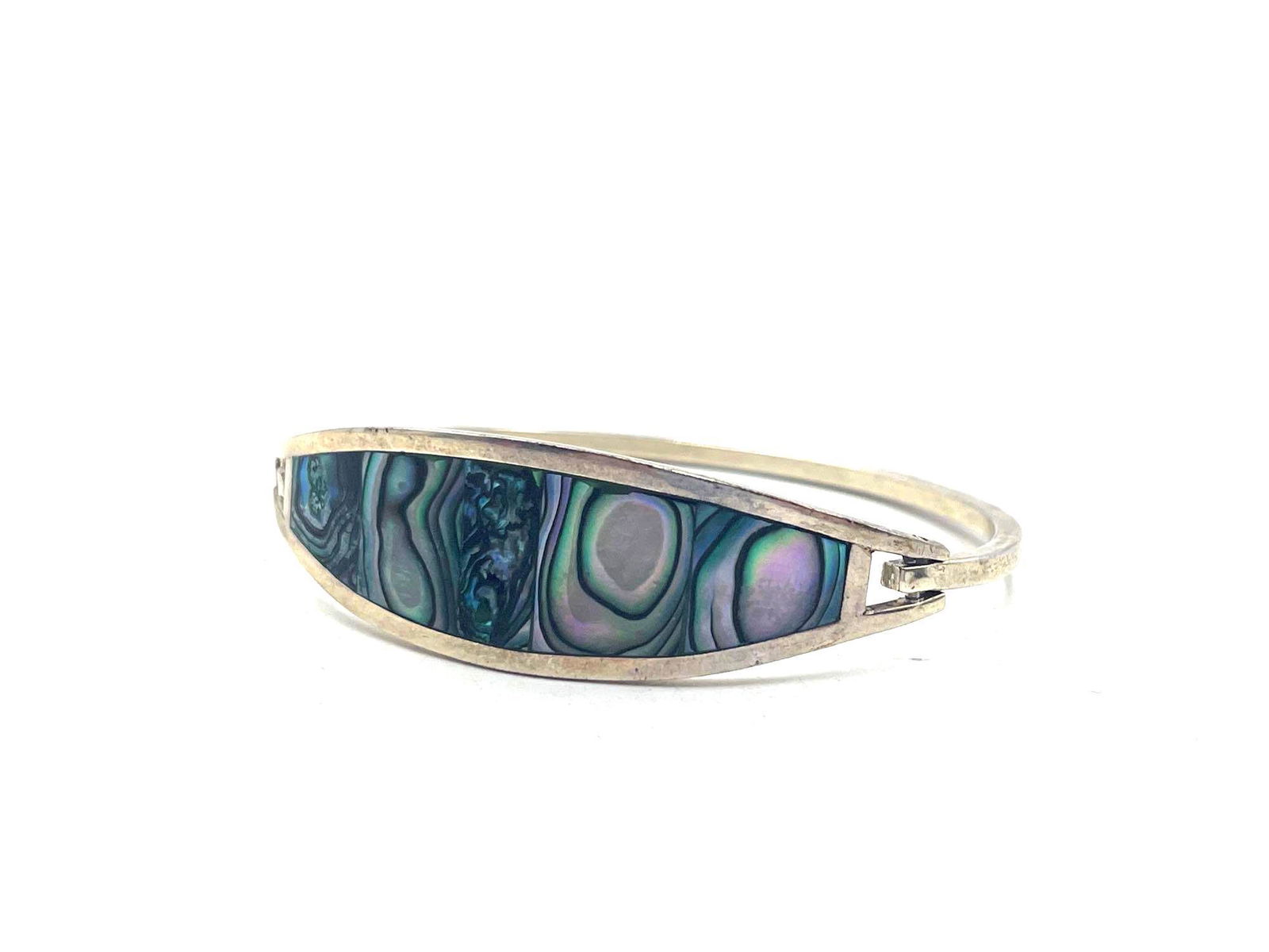 Mexican Silver Tone Metal and Abalone Bracelet (1 of 5)
