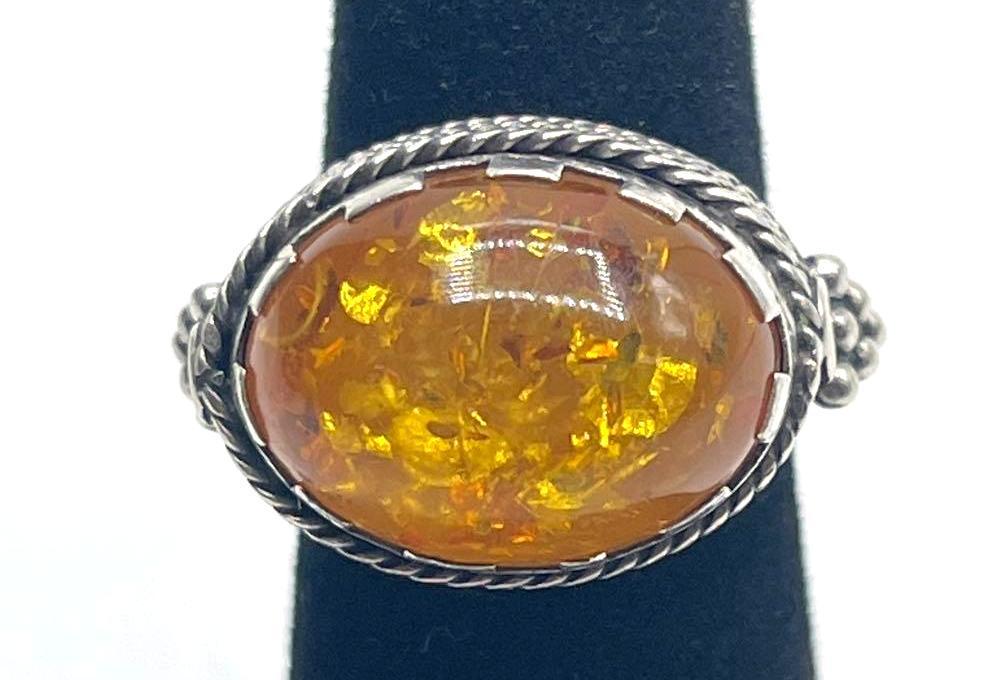 Sterling Silver with Amber Gemstone Ring (1 of 7)