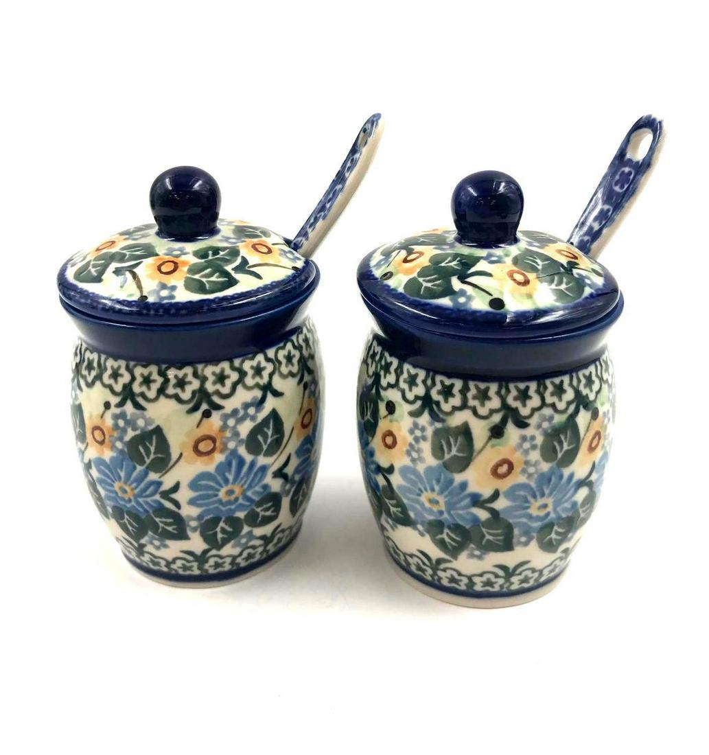 Two Lidded Floral Polish Jam or Mustard Jars (1 of 6)