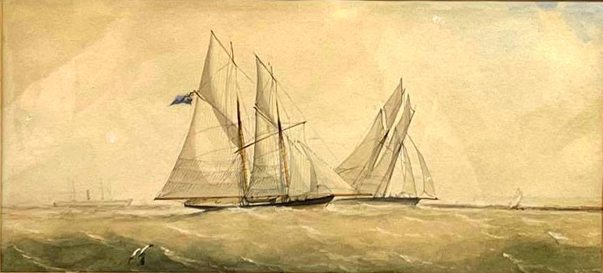 Charles Taylor, Racing Yacht at Sea: Charles Taylor, Racing Yacht at Sea Origin: American Medium: Watercolor on Paper Dimensions: 13 x 6 Inches, Frame 22 x 15.5 Inches Condition: Excellent Additional Information: A watercolor by Charles