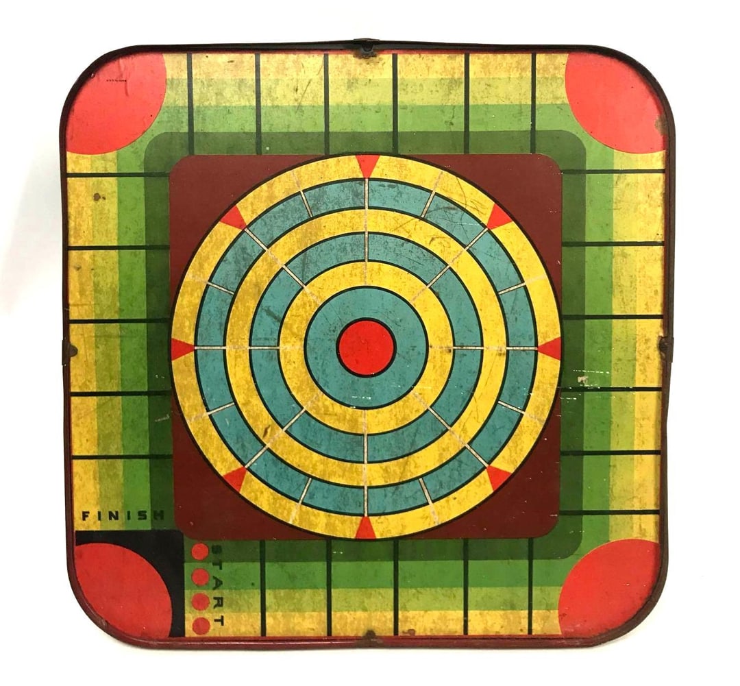 1960s Double Sided Game Board: 1960s Double Sided Game Board. A vintage double-sided game board from the 1960s in good condition. It measures 24 inches long by 1 1/4 inches deep by 24 3/8 inches tall.