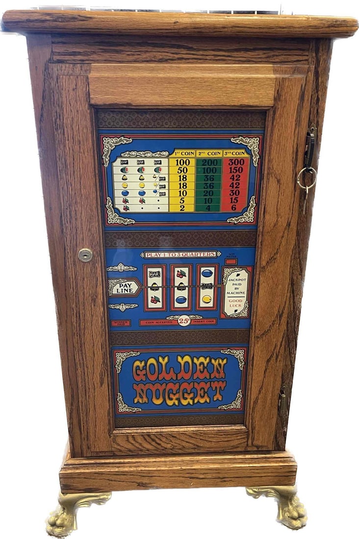 Golden Nugget Blue Light Up Slot Machine Oak Stand (1 of 9)