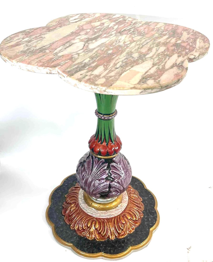 Scalloped Stone Top and Metal Pedestal (1 of 5)