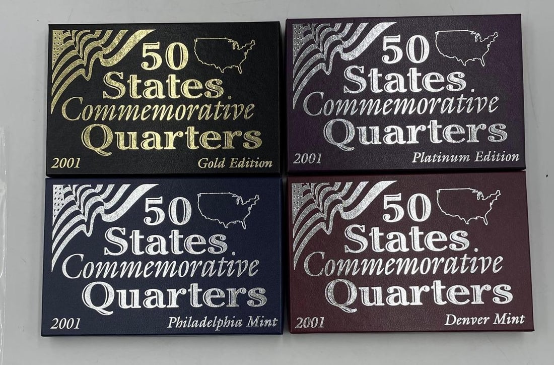 50 State Commemorative Quarters Sets - 2001: Philadelphia, Denver, Gold Edition, Platinum Edition