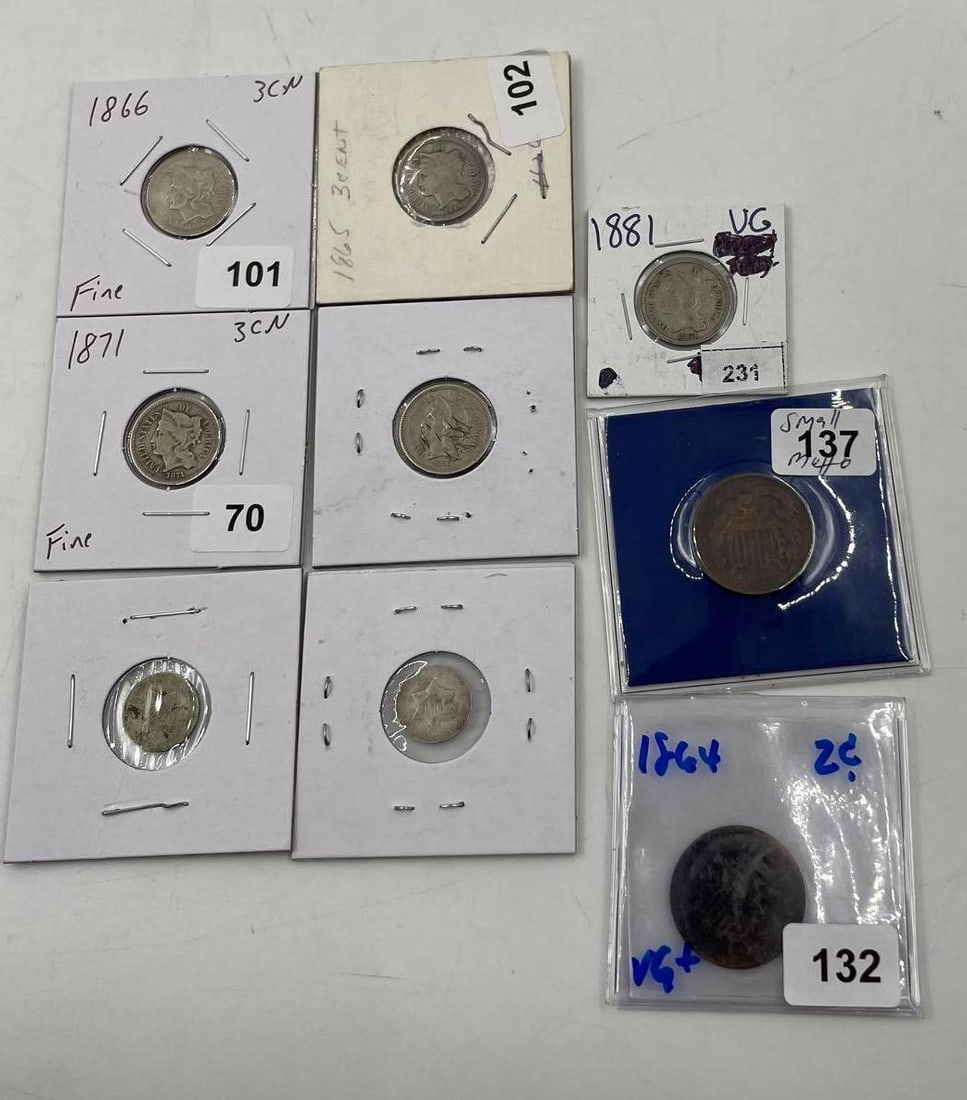 US Special Type Coins: US Special Type Coins Two Cents: 1864 Lg. Motto and 1864 possible Sm. Motto. Three-Cent Nickels: 1865, 1866,1866,1871, 1881. Trimes: Early 1852 and 185?