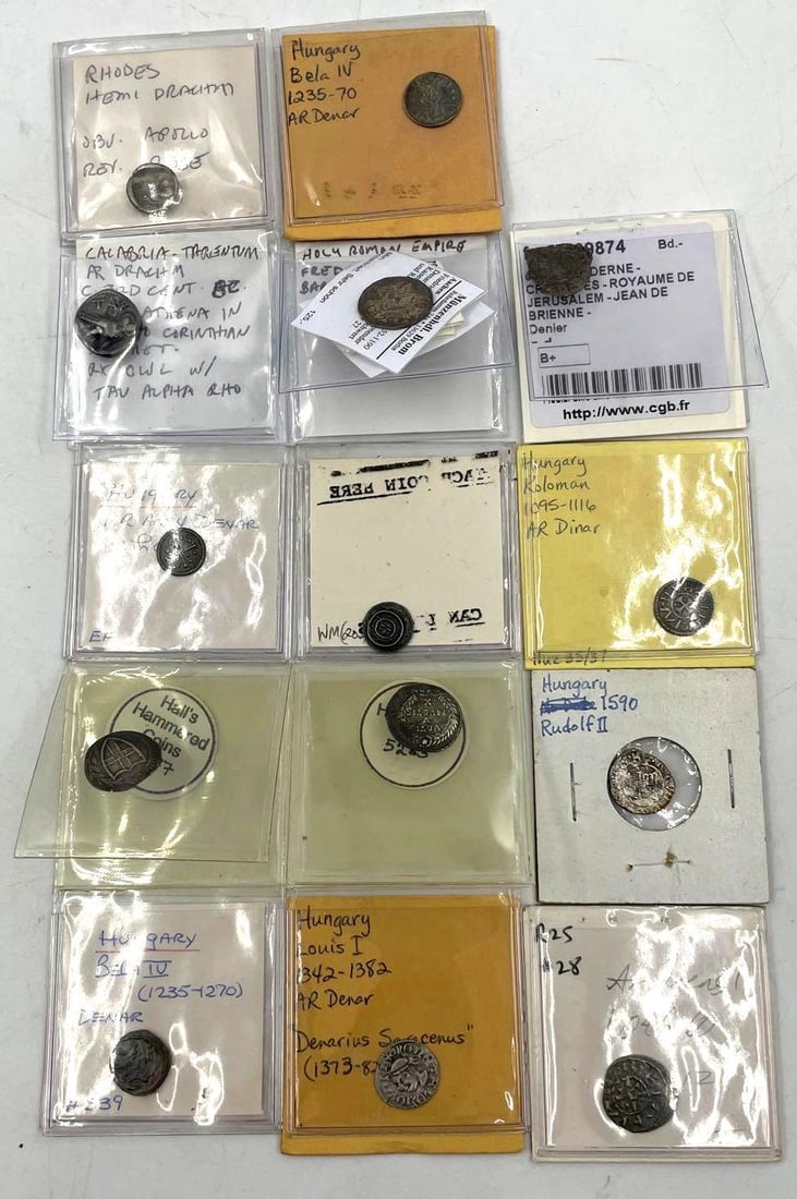 Collection of Ancient Coins: Collection of Ancient Coins, 14 various coins included. Contains mostly Hungary and Roman issues. etrang. Moderne Croisades Royaume De Jerusalem, Jean De Denier, B+ Hungary AR Anon Denar, 12th Century