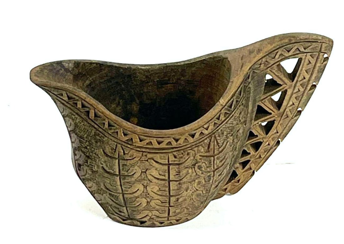 Fruit Wood Hand Carved Cup or Dipper: Scandinavian or Yugoslavian Fruit Wood Hand Carved Shepherds Cerimonial Wedding Cup, Creamer, or Dipper.? The shepherd's wedding ceremonial cup, creamer, or dipper is made out of fruit wood and was ca
