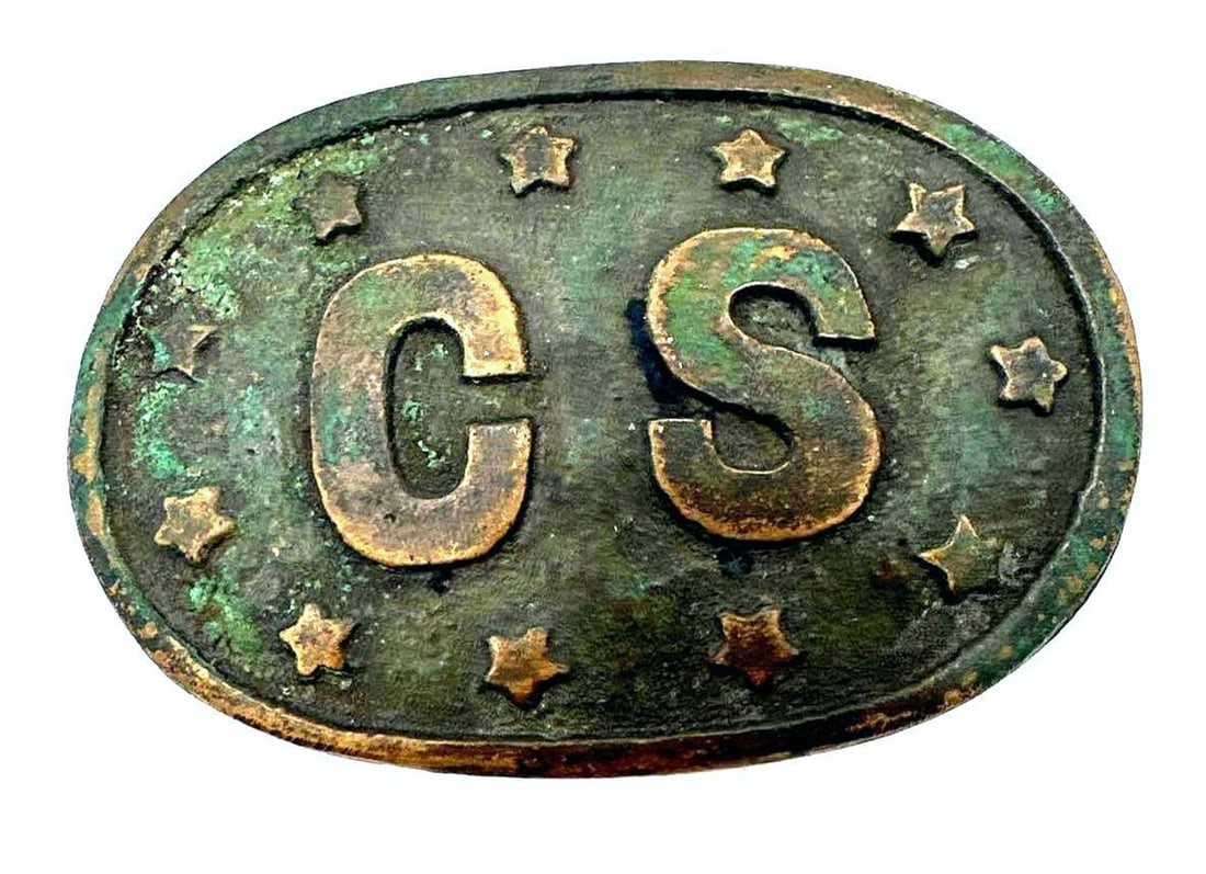 CS 11 Stars Oval Plate Belt Buckle: CS 11 Stars Belt Buckle showing nice patina. It is reported to be from a very old collection based in Waynesboro, VA and reportedly found in that area by the seller.? The item has not been fully authe
