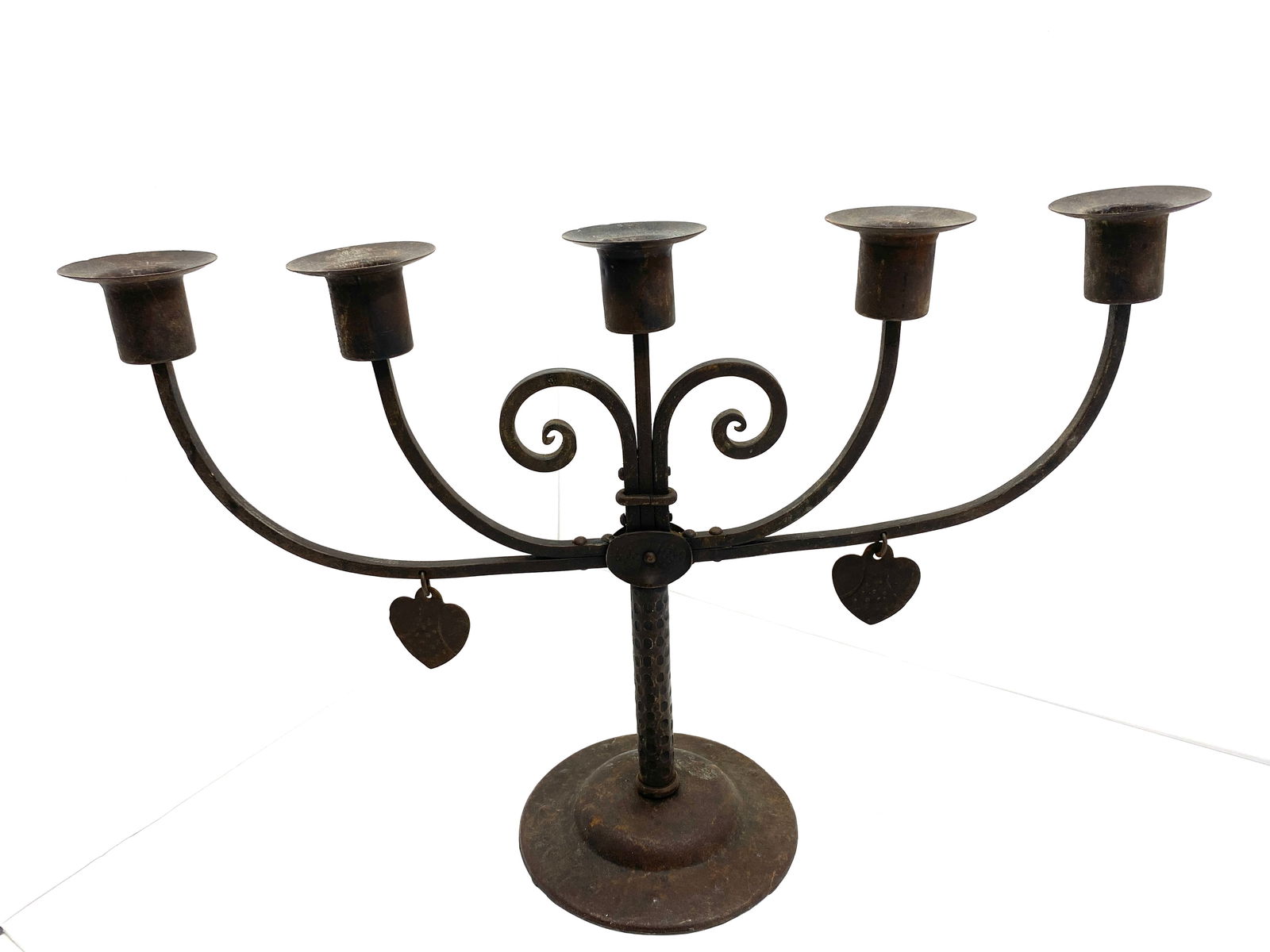 Hugo Berger Wrought-iron Candelabra: Hugo Berger Wrought-iron Candelabra: A five light hand wrought-Iron candelabra by Hugo Berger, circa 1910. Markings on the bottom. The candelabra has a diameter of 16 inches and a height of 10.75 inch
