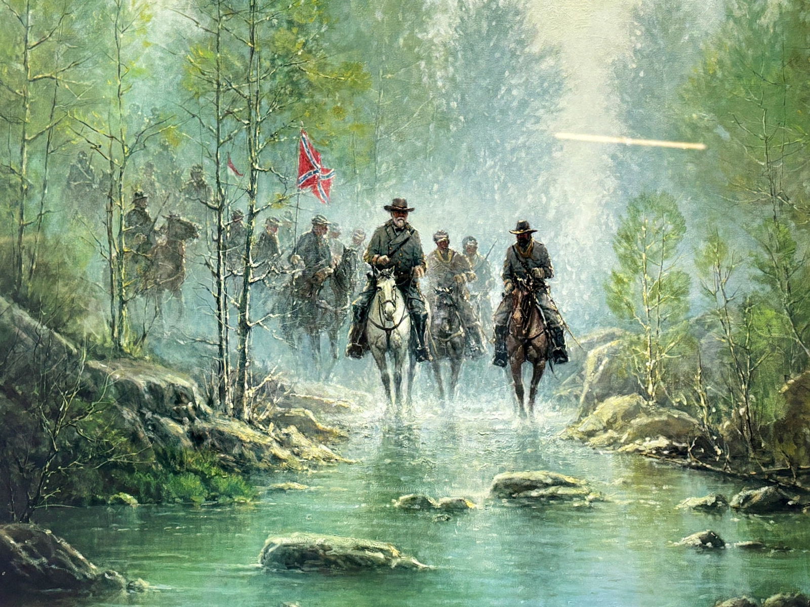 Hope of the Confederacy By G. Harvey: A limited edition print created by G. Harvey of Robert E. Lee and soldiers ridding in the shallow river. The piece was painted in 1991. The edition number is 730/2500 AP. The piece is signed