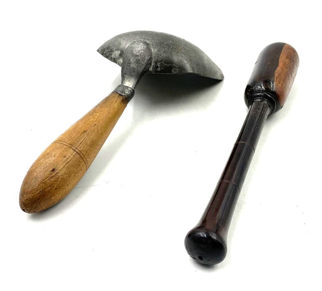 Early Scoop and Pestle: Early Scoop and Pestle. Early handmade floor scoop made in Williamsburg, VA. From the famous collection of Dr Francis Amos, Rocky Mount, Virginia. Dr Amos attended William and Mary College and loved W