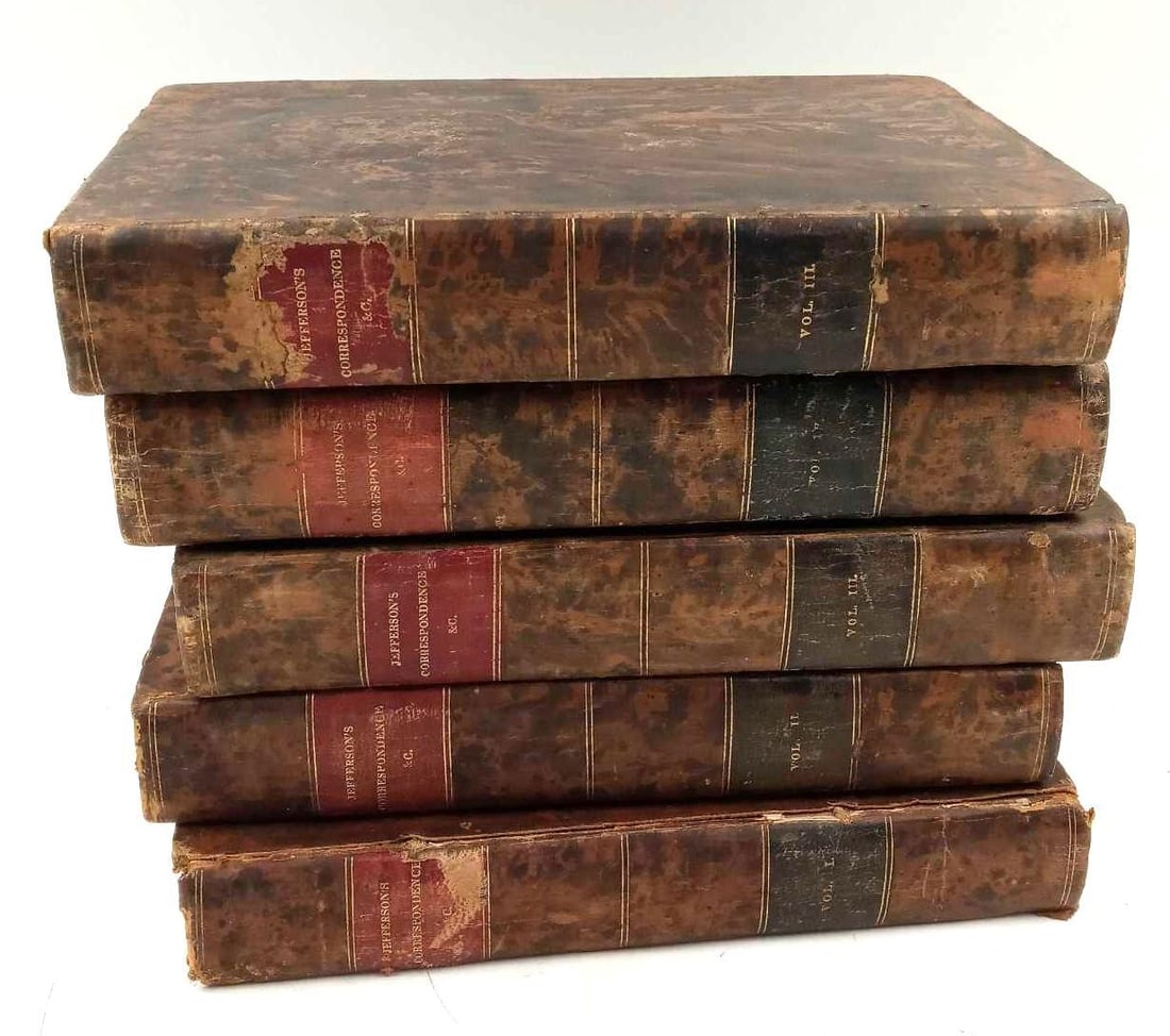 Jefferson's Correspondence in 4 Volumes, First Edition: Memoirs, Correspondence, and Miscellanies from the Papers of Thomas Jefferson. Four page fold-out facsimile of The Declaration of Independence included in the back of Volume 4. Lot includes two copies