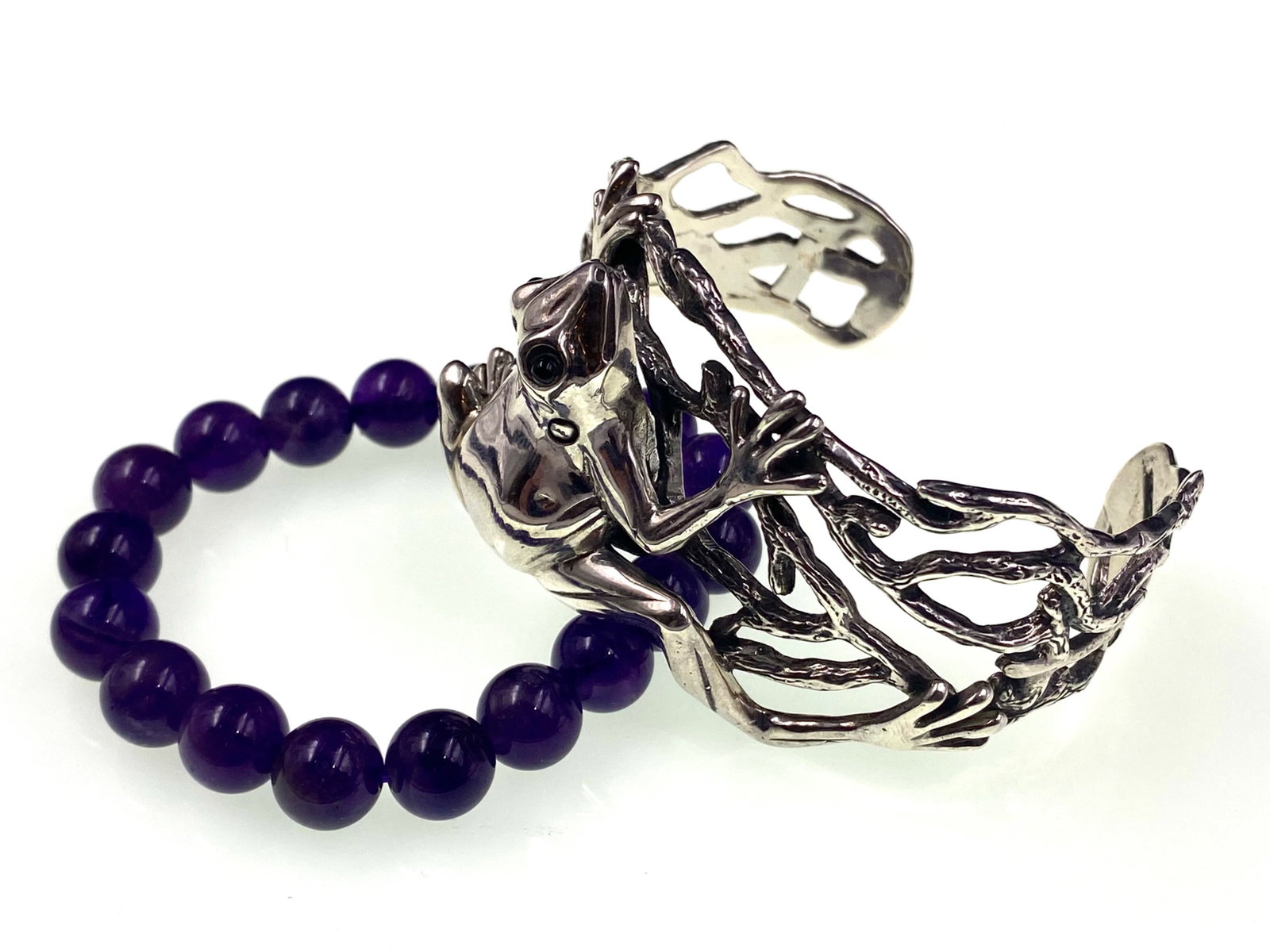 Sterling Silver Cuff and Amethyst Bead Bracelet (1 of 5)