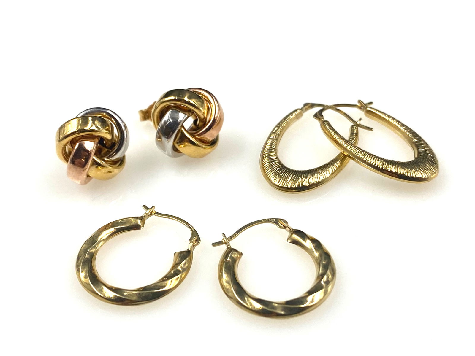 Three Pairs of 14k Yellow Gold Earrings (1 of 7)