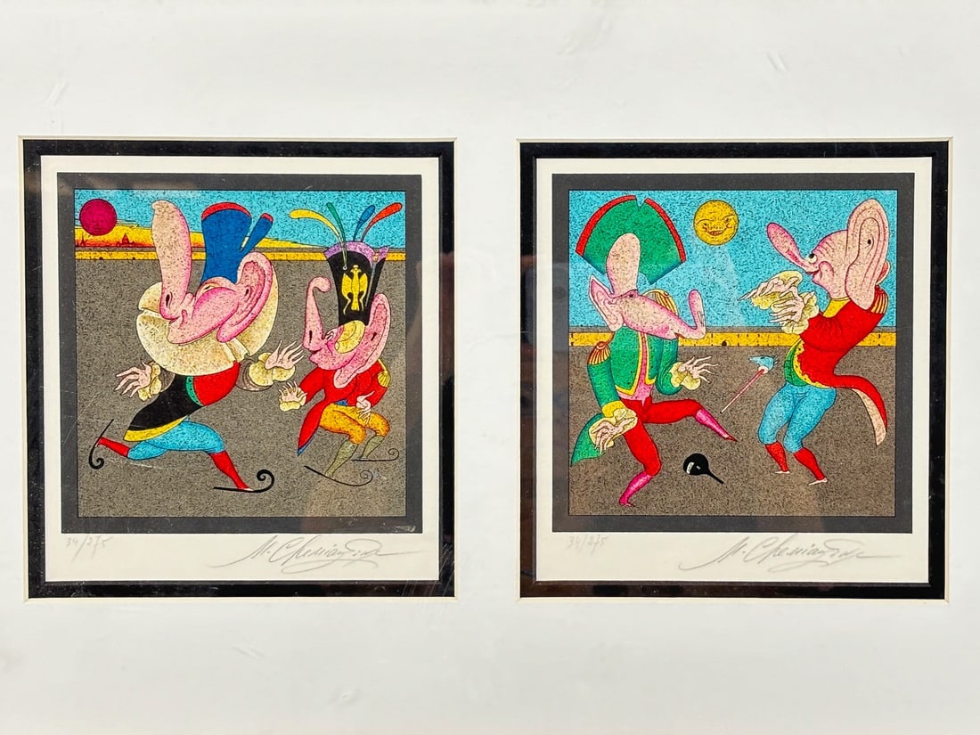 Mihail Chemiakin Les Paysages Russes Russian Landscapes: Artist: Mihail Chemiakin Title: Les Paysages Russes Russina Landscapes Origin: Russian, 1943 Medium: Lithograph on Paper Dimensions: 22x15in Additional Information: Two colorful whimsical lithograph p