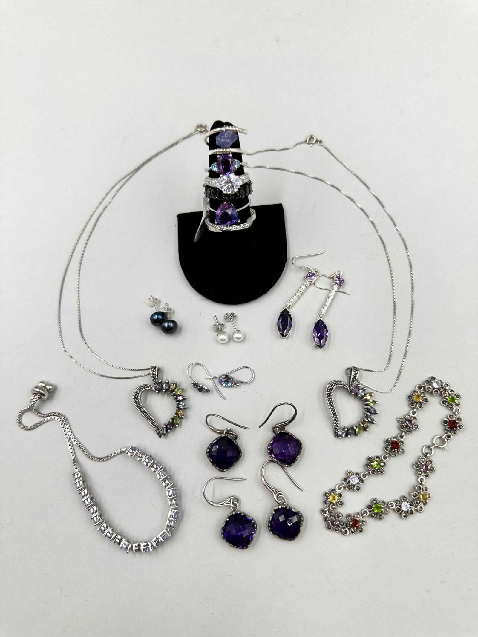 Sterling Amethyst Tourmaline Earrings Rings Bracelets (1 of 20)