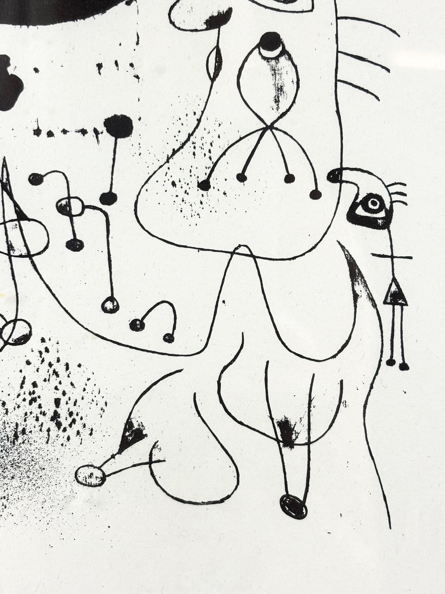 Joan Miro The Barcelona Series XV: Artist: Joan Miro Title: The Barcelona Series XV Origin: Spain, 1947 Medium: Etching on Smooth Edge Woven Paper Dimensions: 15x19in Additional Information: A black and white etching with a filled-in b