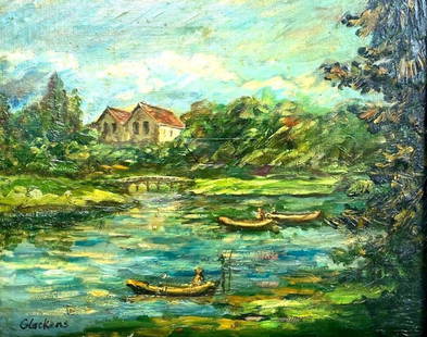 William Glackens French Landscape: Artist: Willian Glackens Title: French Landscape Origin: American 1895 Medium: Oil on canvas Dimensions: Condition: Very Good Additional Information: William Glackens's original oil titled, French Lan