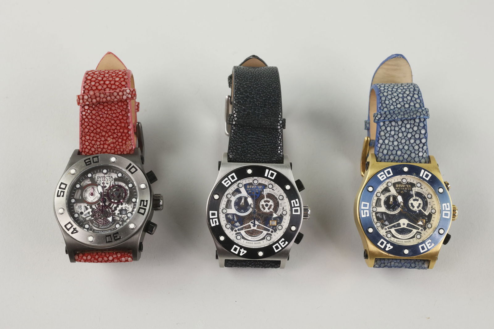 Three Invicta Reserve Speedway Watches: Invicta Reserve Speedway (17671) Case Size: 45mm Case Material: stainless steel Mat