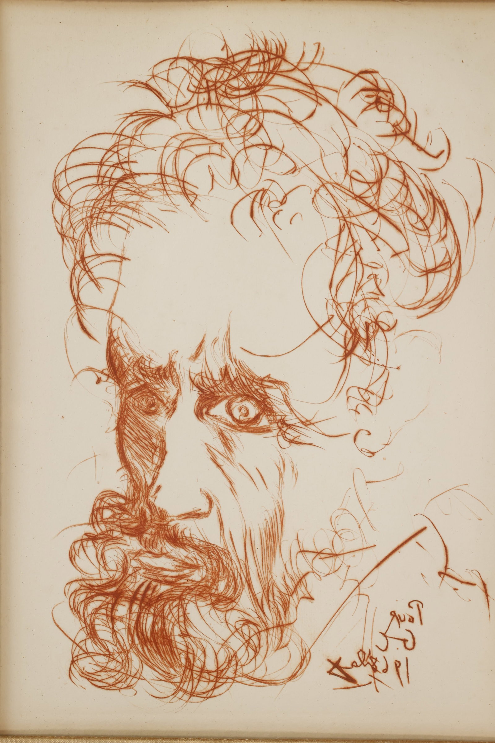 Salvador Dali, Michelangelo, 1968: Artist: Salvador Dali Title: Michelangelo Origin: Spain, 1968 Medium: Etching Dimensions: 5 x 7 inches. With the frame and margin, the piece is 12 x 14.75 inches. Condition: good condition Additional 