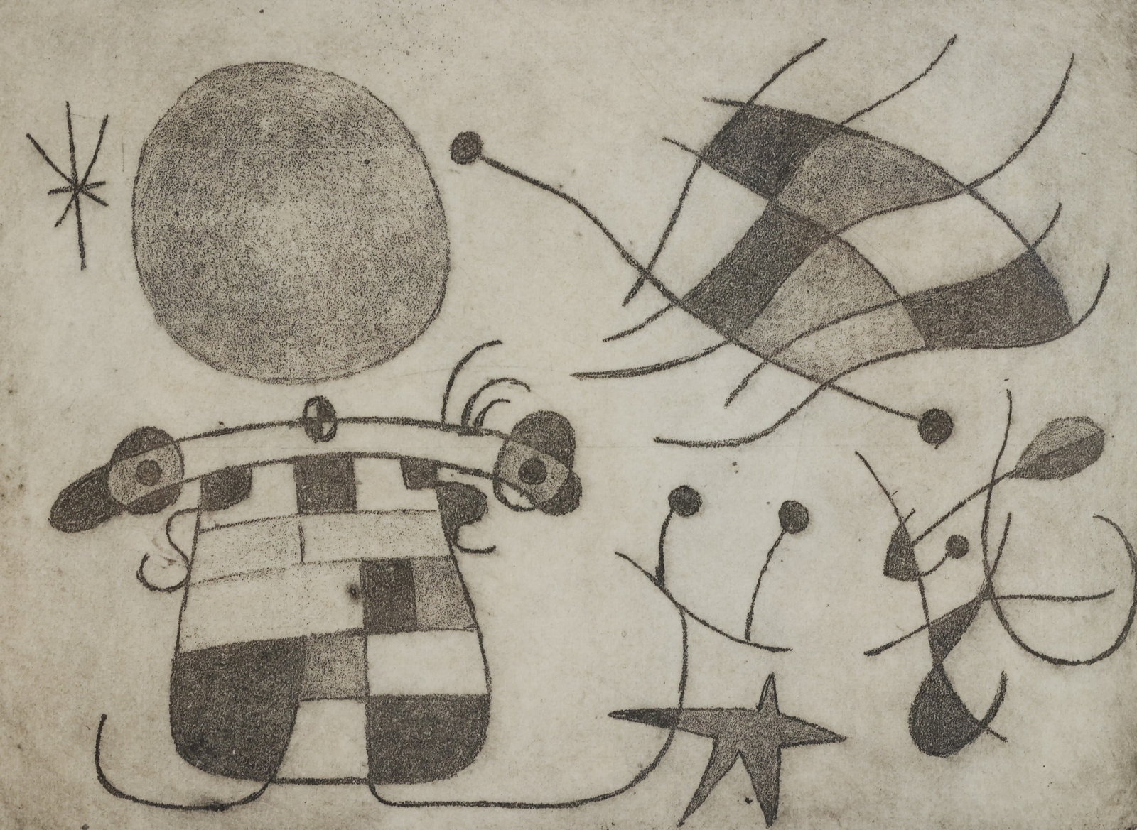 Joan Miro, The Smile with Flaming Wings: Artist: Joan Miro Title: The Smile with Flaming Wings Origin: Spain, 1954 Medium: Plate Lithograph, signed and Numbered Dimensions: 12x10.25 in frame Condition: Very Good condition Additional Informat