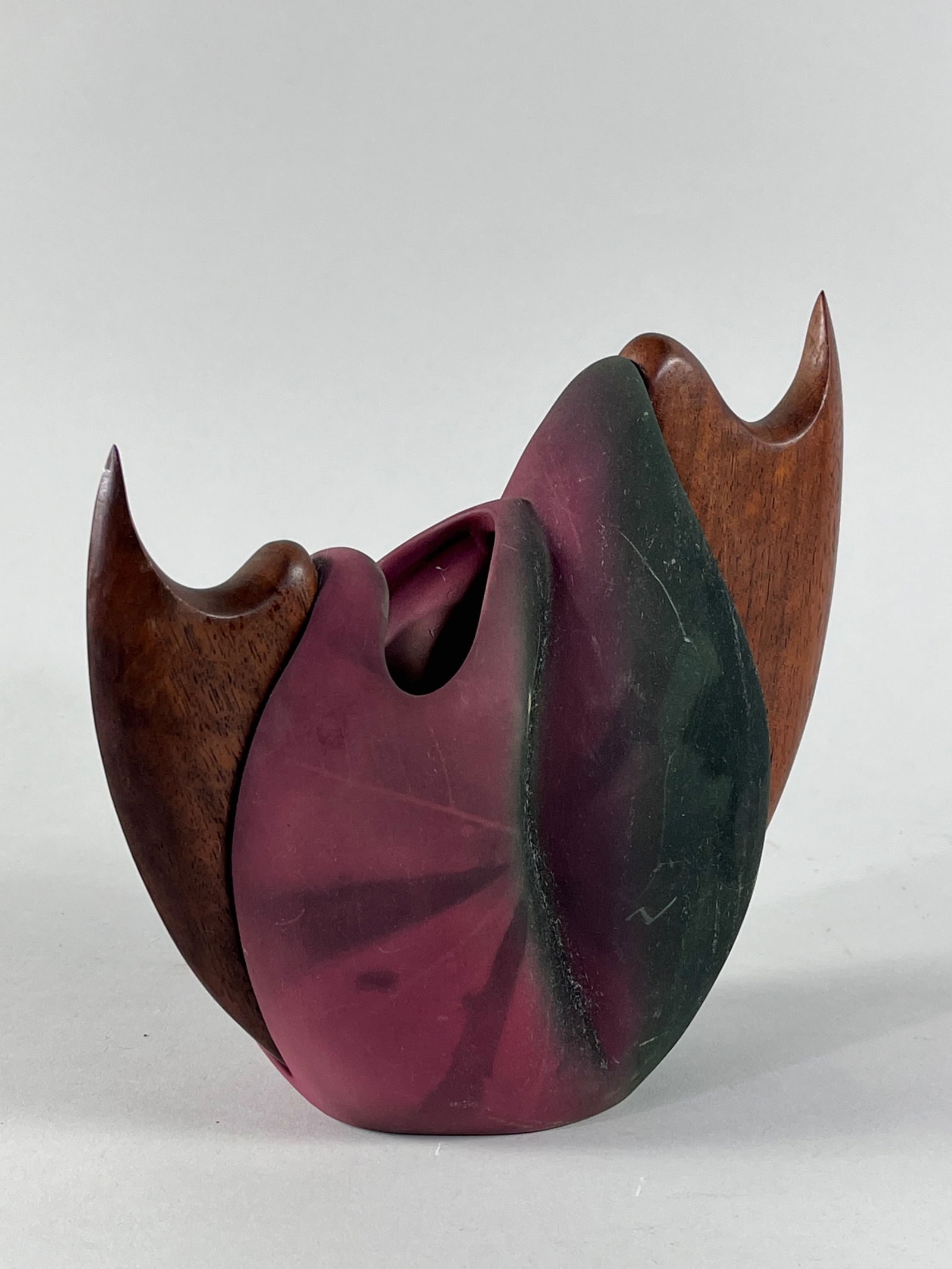 Jan Jacque Sculptural Raku Vessel with Wood Accents (1 of 9)
