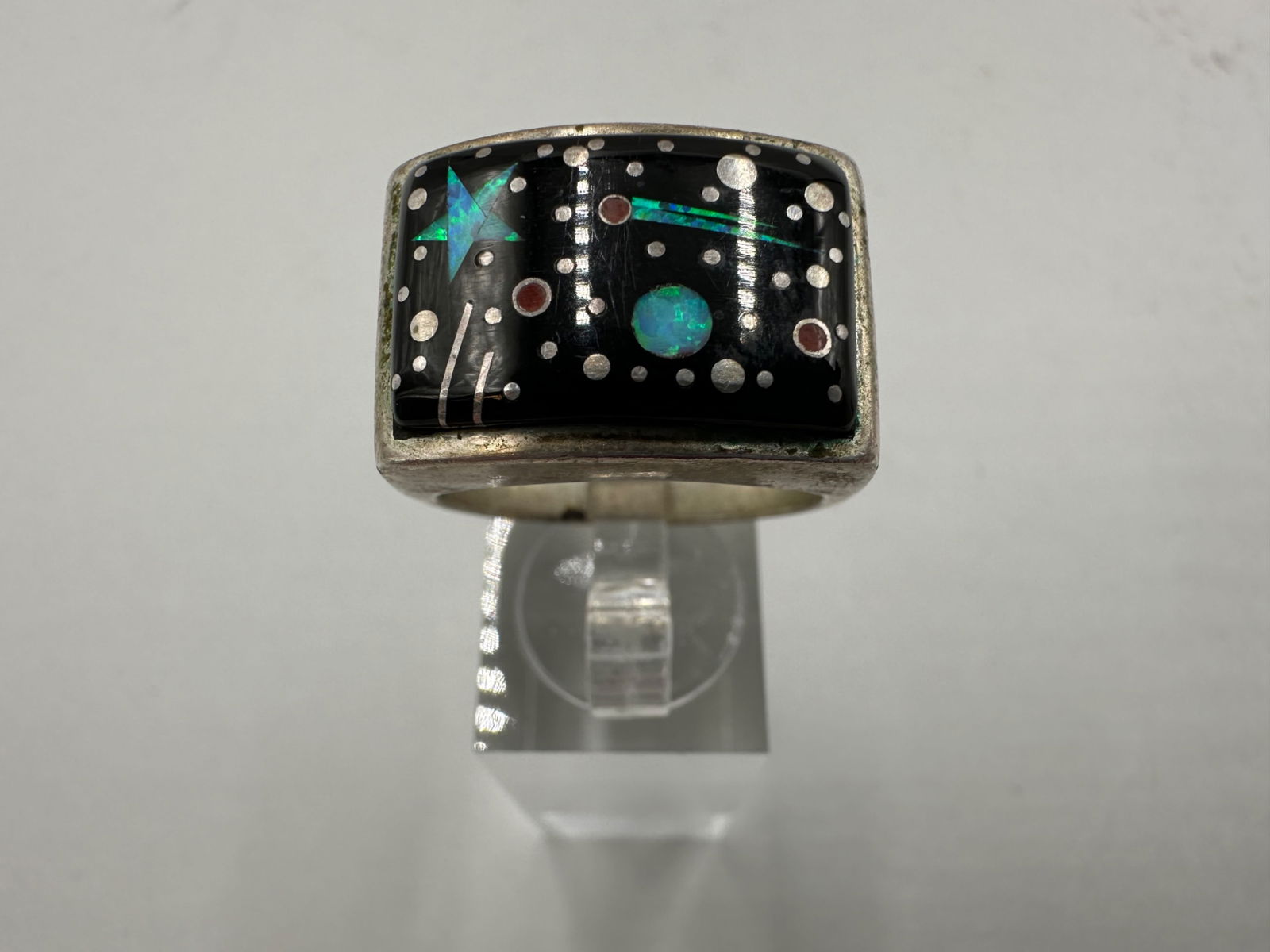 Sterling Calvin Begay Onyx Opal Size 11 Ring (1 of 8)