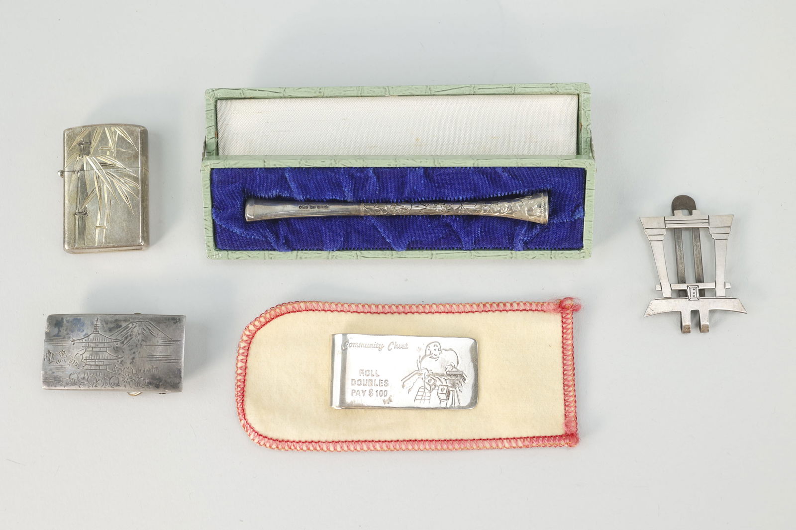 Sterling Silver Pipe Money Clips Belt and Lighter (1 of 20)