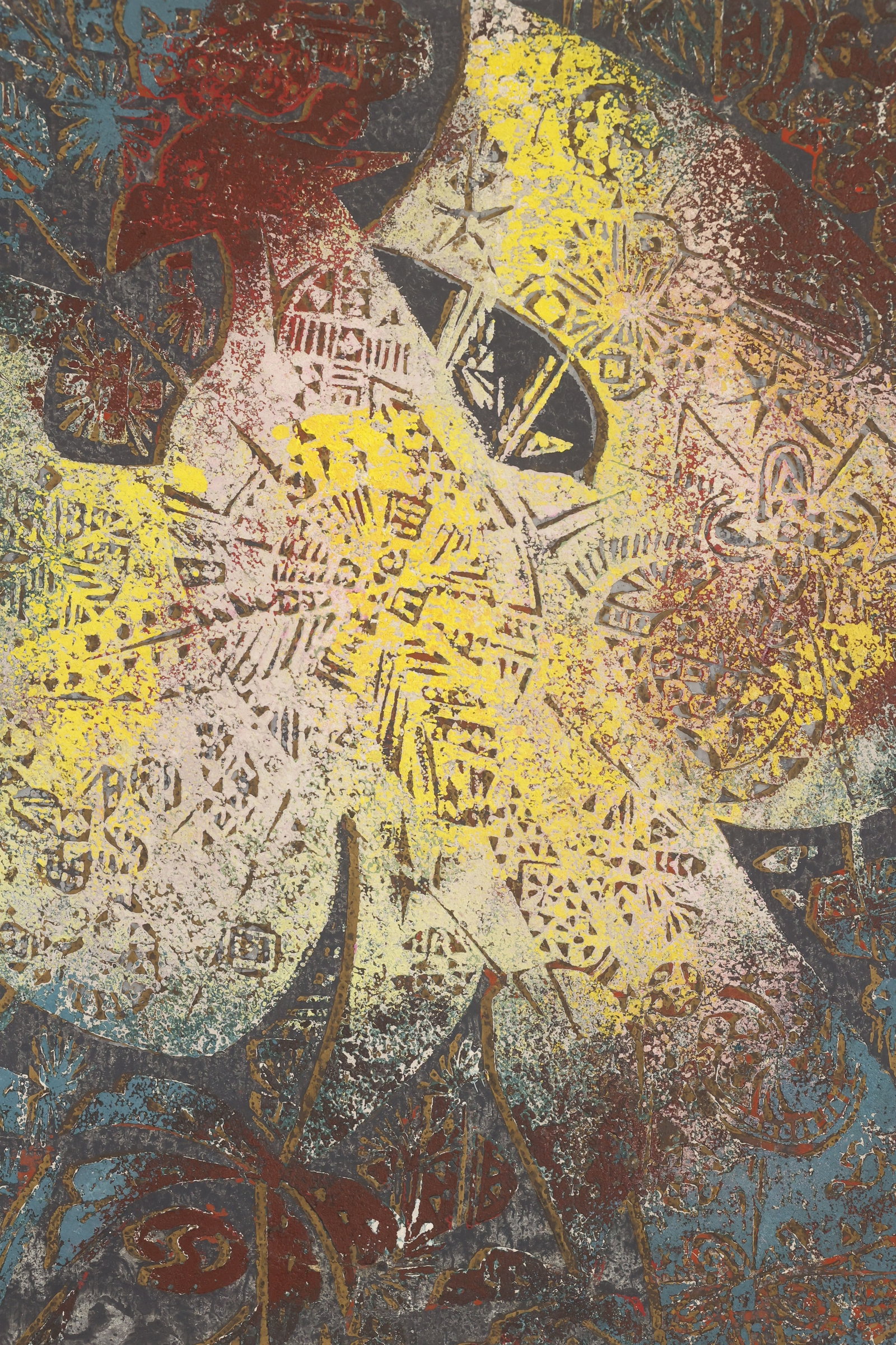Jozsef Domjan Heraldic Eagle: Artist: Jozsef Domjan Title: Heraldic Eagle Origin: Hungary, 1973 Medium: Color Woodblock Print Dimensions: 20x26 in Condition: Very Good, the paper has some yellowing and light wrinkling around the a