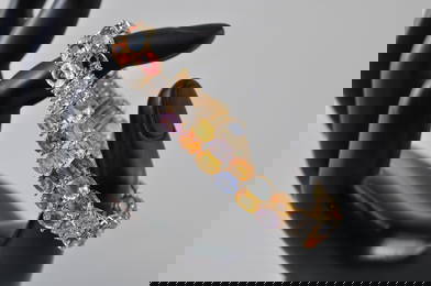 14K Gold Colorful Sapphire Corundum Diamond Bracelet