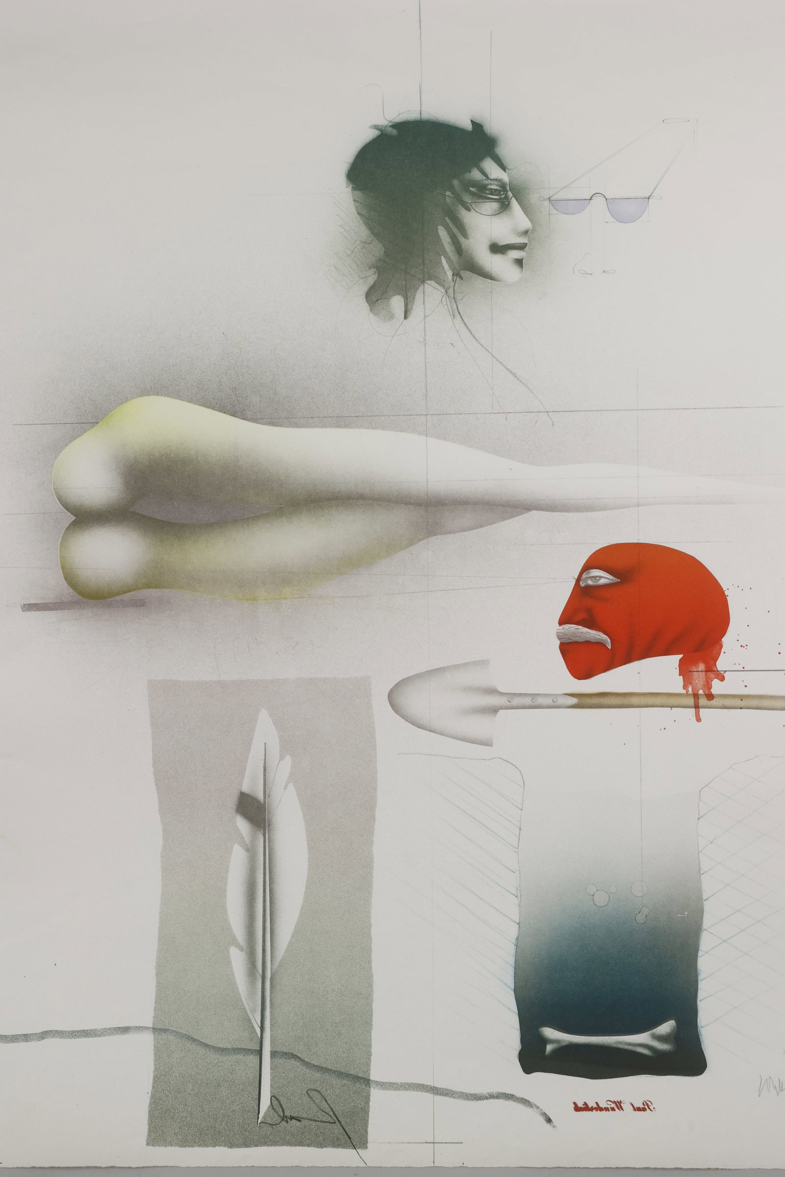 Paul Wunderlich Sketch Sheet with Red Head: Artist: Paul Wunderlich Title: Sketch Sheet with Red Head? Origin: German, 1979 Medium: Lithograph in color on paper Dimensions: 25x33?in. unframed. Condition: Excellent Condition, some very light wri