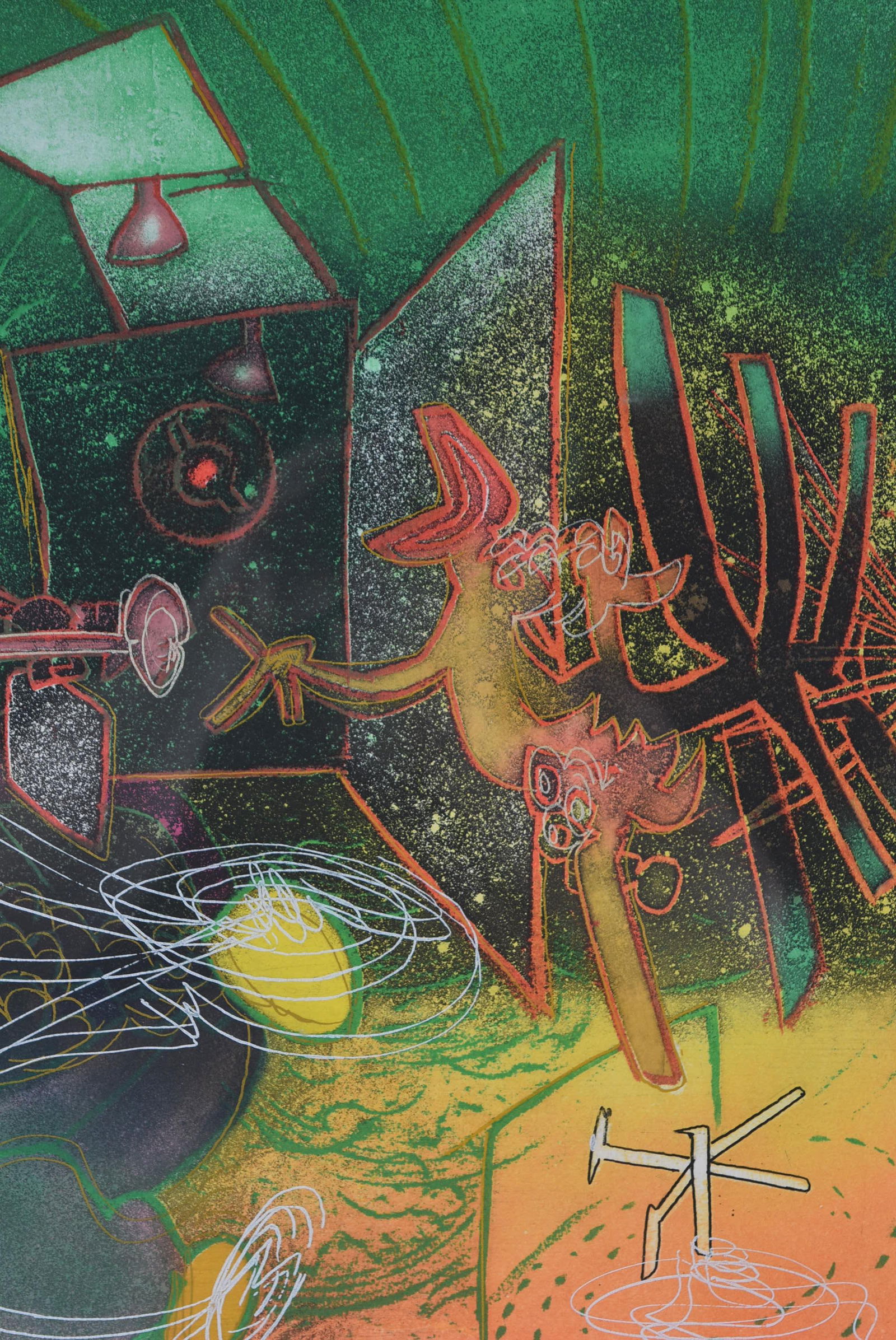 Roberto Matta Feu Feu Sur Moi Plate 9: Artist: Roberto Matta. Title: Feu, Feu Sur Moi Plate 9 Une Saison en Enfer, Seasons of Hell. Origin: Chili. Medium: Aquatint Etching on Paper. Dimension: 32x38in. Additional Information: An abstract c