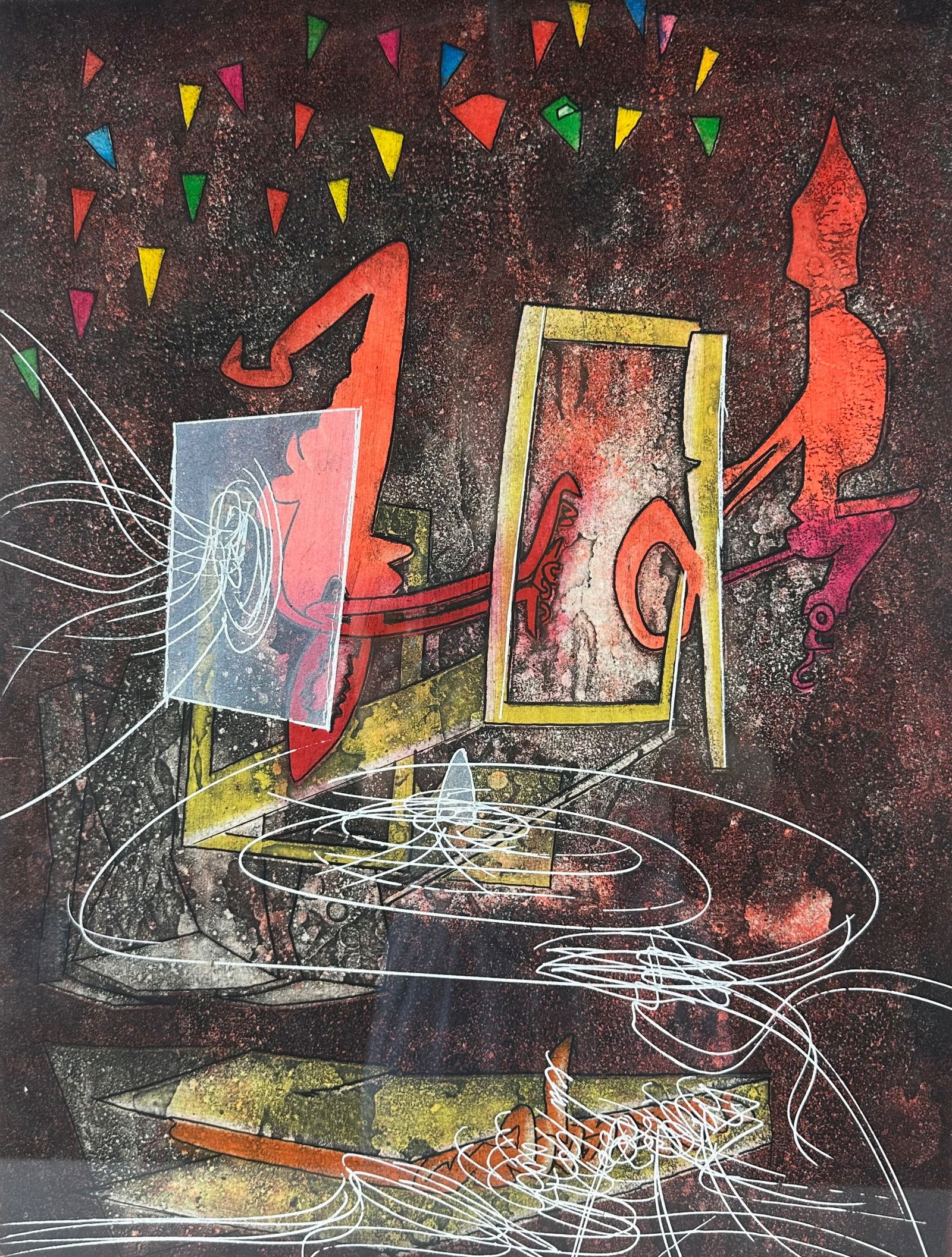 Roberto Matta, Rimbaud: Artist: Roberto Matta. Title: Rimbaud?From Saison en Enfer Portfolio (A session/Season in Hell). Origin: Chili/ France, Surrealism 1978. Medium: Aquatint Etching on Paper.? Dimensions: 26x31in. Additi