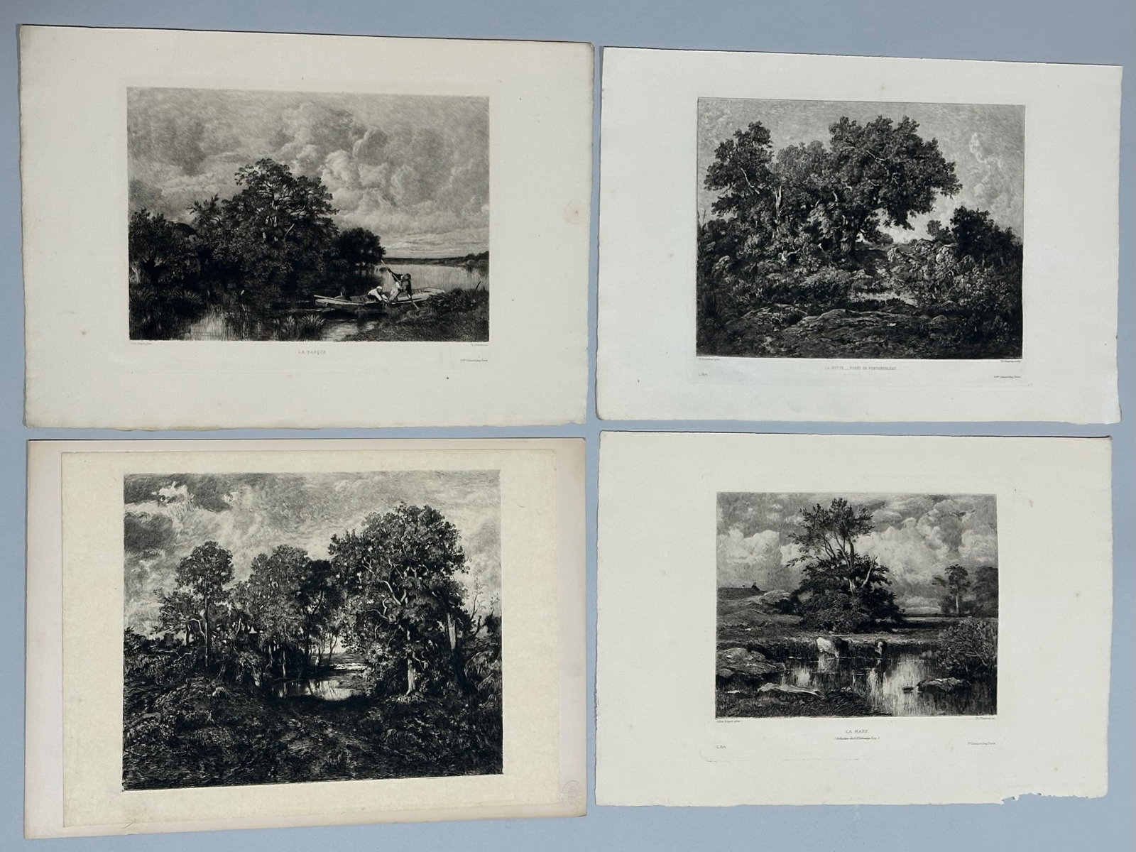 French Barbizon School Engravings, 19th Century: Artist: Theodore Rosseau and Jules Dupre Title: Four Barbizon School Engravings Origin: French, 19th Century