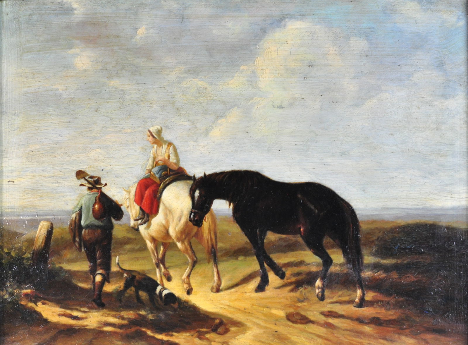 Dutch Man, Woman, Horses, and a Dog Landscape 19th Century (1 of 9)