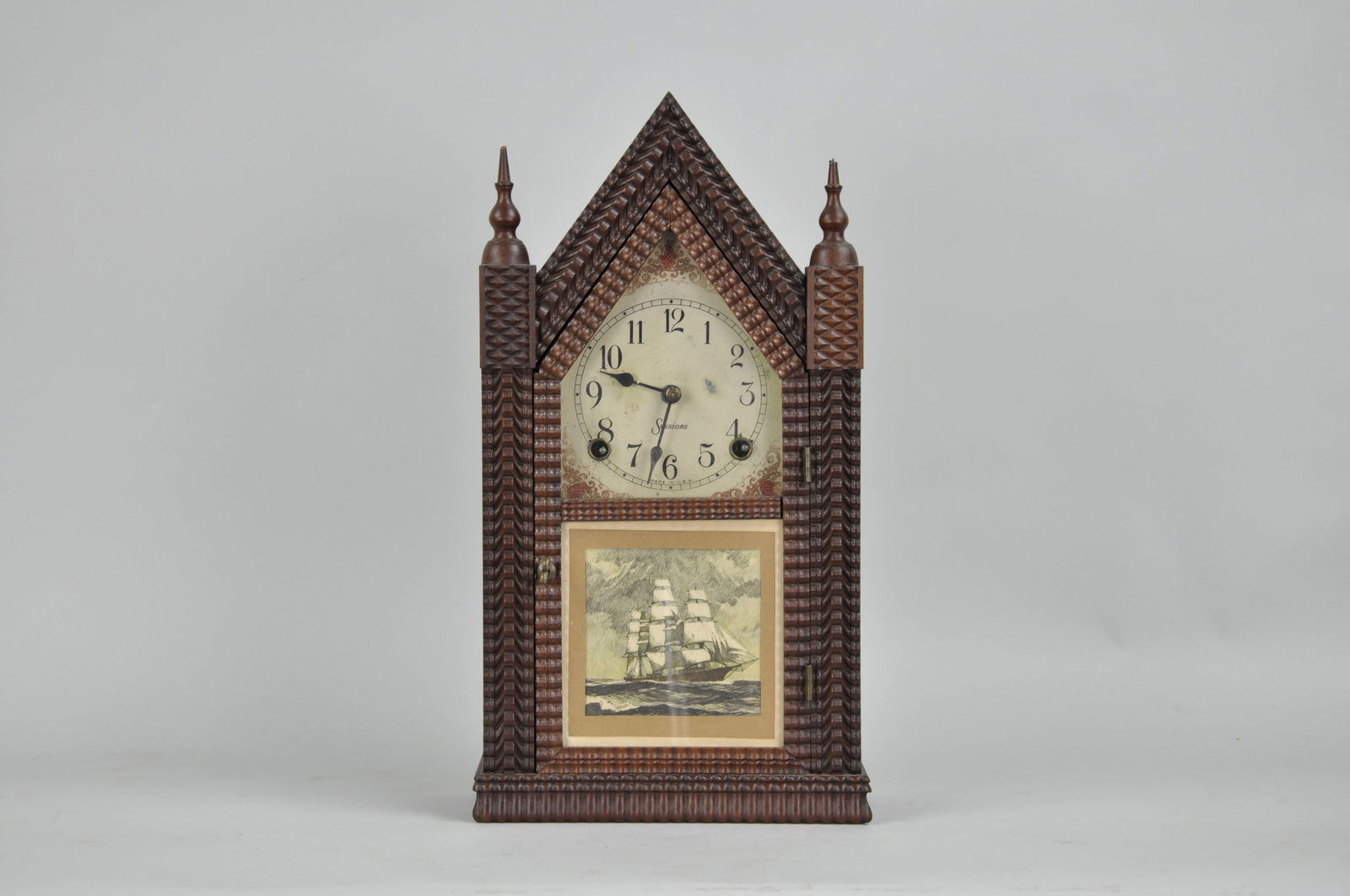 Eight Day JC Brown Steeple Ripple Front Shelf Clock 19th Century (1 of 10)