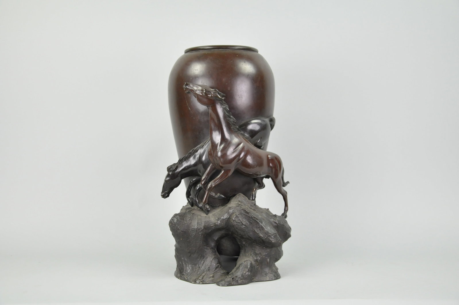 Bronze Horse Sculpture Vase: Title: Bronze Horse Sculpture Vase Medium: Bronze Dimensions: 10x9x17.5 in.