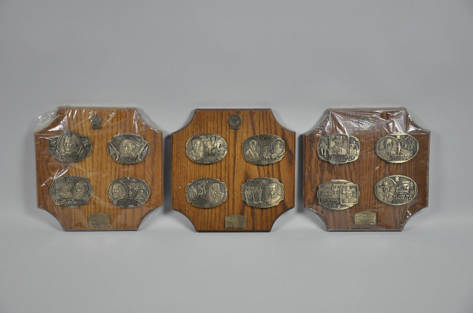 Texas Ranger Belt Buckles on Wooden Plaques (1 of 12)