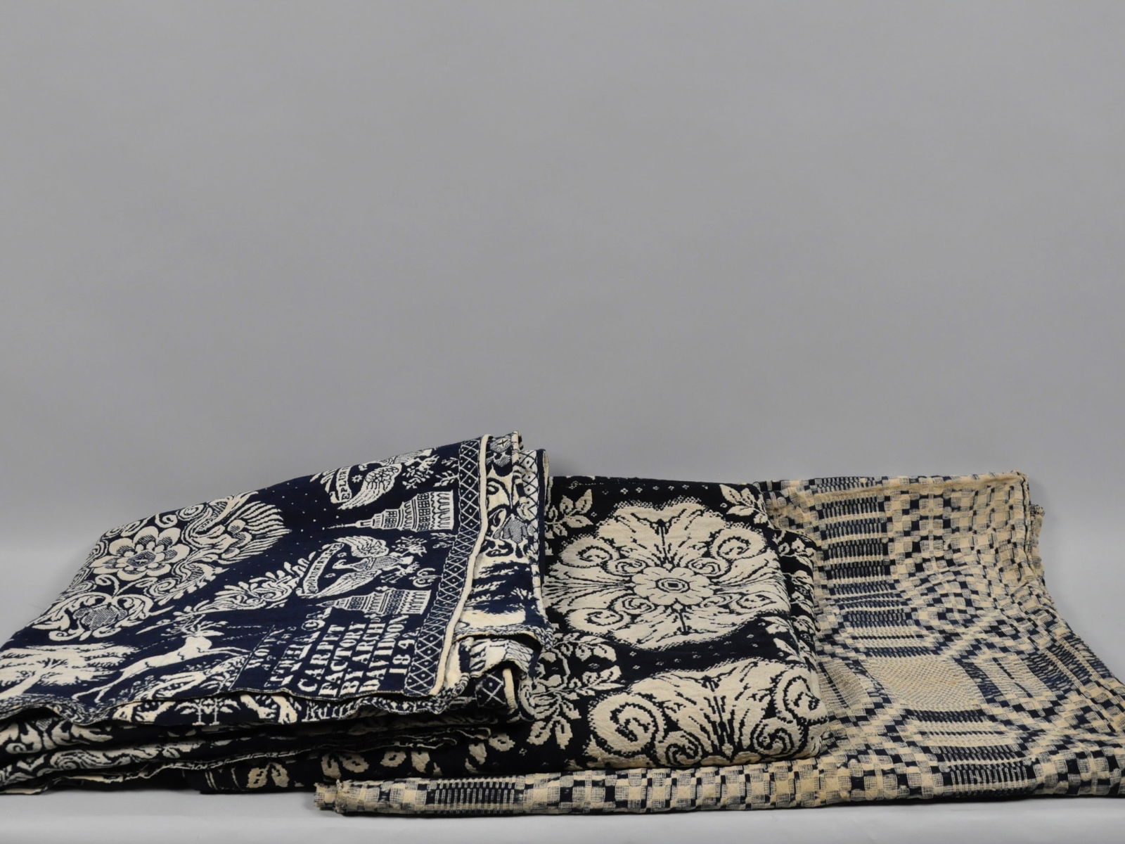 Three Antique American Jacquard Coverlets (1 of 10)