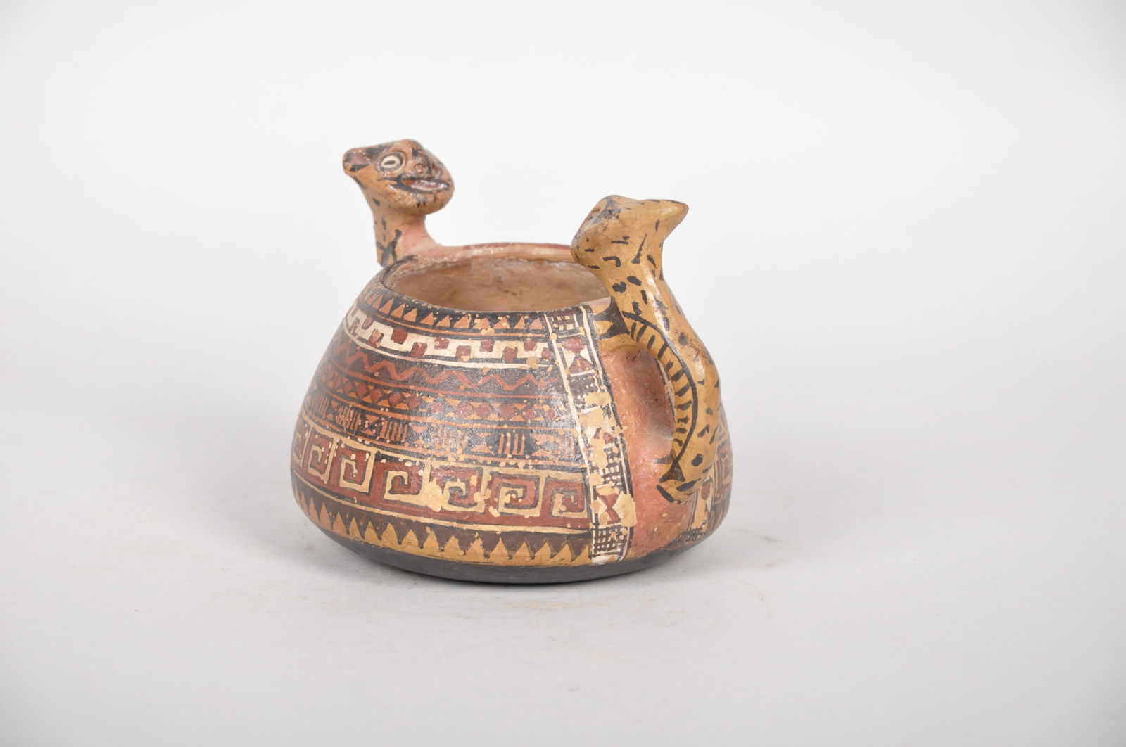 Pre Columbian Two Cat Handled Panted Vessel (1 of 6)