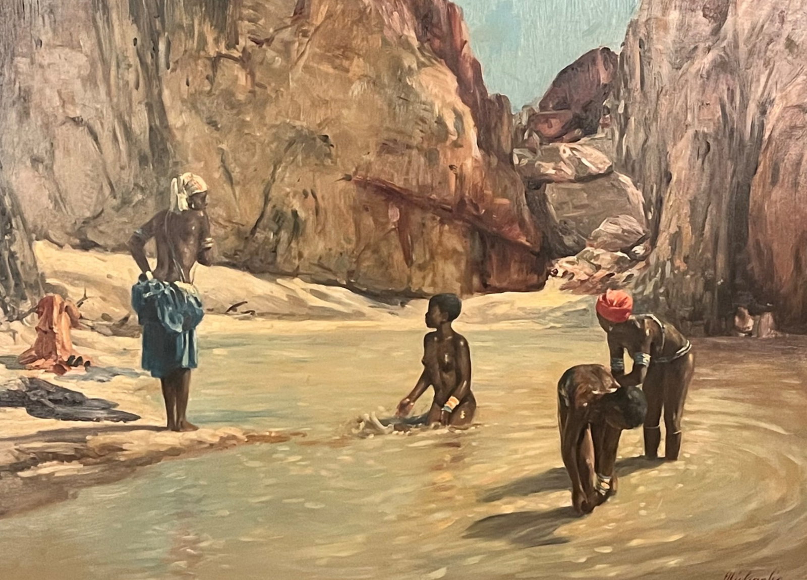 Heinrich von Michaelis (1912-1990), African Landscape Woman Washing: Artist: Heinrich von Michaelis (1912-1990) Title: African Landscape Woman Washing